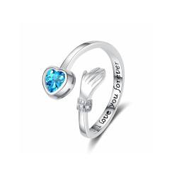 QKEPCY 925 Silber Umarmungsring Ringe für Damen Eleganter Herz Zirkonia Ring Verstellbar Promise Verlobungsring Herz Zirkonia Trauringe Damenring, Damen Schmuck (Blau) von QKEPCY