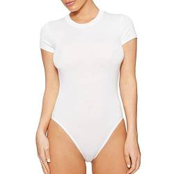 QKEPCY Body Damen Kurzarm Rundhals Bodysuit Elegant Slim Bodys Sommer Bodies Oberteil Overall Classics T-Shirt Bluse Tops (Weiß, XL) von QKEPCY