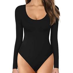 QKEPCY Damen Body Langarm Rundhals Knit Stretch Bodysuit Shirts Unterziehbody Elegant Sexy Langarmbody Oberteil Bustier Schmal Bodysuits Tops Bodys von QKEPCY