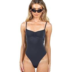 QKEPCY Damen Body Spaghettiträger Bodysuit Sommer Sexy Slim Body Elegant Bodysuit Tops Einfarbig Oberteil Wrap Bodies Classics Jumpsuit (Grau M) von QKEPCY