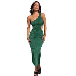 QKEPCY Damen Rückenfreies Kleid Solid Sexy Geraffte Club Party Figurbetonte Lang Schulterfreies Kleid Ärmellos Sommerkleid Schulterfrei Rückenfrei (Grün M) von QKEPCY