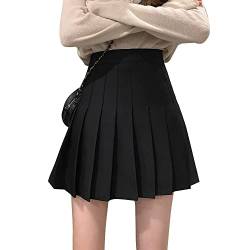 QKEPCY Gefaltete Röcke für Damen Frauen Mädchen Kurze hohe Taille Skater Tennis Schule Rock Damen Figurbetonter Rock Elastischer Bund Minirock Hohe Taille Röcke (Schwarz 2XL) von QKEPCY