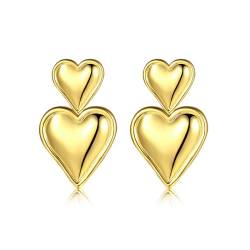 QKEPCY Gold Herz Tropfen Ohrringe, Doppel Herz Statement Dangle Ohrhänger für Damen und Mädchen Hypoallergene Ohrringe Aus Sterlingsilber Für Frauen Schmuck Geschenke von QKEPCY