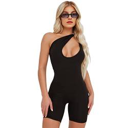 QKEPCY Jumpsuit Damen Kurz Eng Eine Schulter Sexy One Piece Bodysuit Ärmellose Eleganz Tank Top Sommer Jumpsuits Strampler für Workout Casual Yoga Fitness Shapewear (L) von QKEPCY