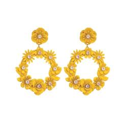 QKEPCY Ohrringe Hängend Damen Gänseblümchen Ohrringe Damen Modeschmuck Tropfen Hoop Earring Dupes für Mädchen Frauen Geschenke (Gelb) von QKEPCY