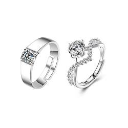 QKEPCY Paar Ringe 925 Sterling Silber Trauringe für Damen Herren Moissanite Offen Verstellbar Ringe Verlobungsring Eheringe Hochzeit Ring Partnerringe Schmuck Geschenk von QKEPCY