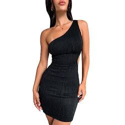 QKEPCY Partykleid Damen Damen Rückenfreies Kleid Ärmellos Sexy abfallende Schultern Bodycon Geraffte Schlichtes Minikleid Abendkleidung Tank Kleid Für Club&Party (Schwarz L) von QKEPCY