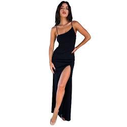 QKEPCY Partykleid Damen Spaghettiträger Etuikleid Einfarbiges figurbetontes Kleid Ärmelloses rückenfreies Wickelkleid Abendkleid mit hohem Schlitz Langes Cocktailkleid Ballkleid (L) von QKEPCY