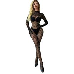 QKEPCY Sexy Netz Bodystocking Lange Ärmel Netz Body Fessous Frauen Fischnetz Mesh Strumpfhose Reizwäsche Erotic Bodysuit Nachtwäsche Jumpsuit von QKEPCY