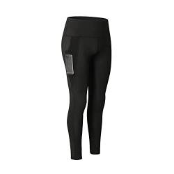 QKEPCY Sport Leggings mit Taschen Damen High Waist Yogahose Bauchkontrolle Blickdicht Sporthose Laufhose Slim Fit Fitnesshose für Sport Alltag Gym Yoga (XL Schwarz) von QKEPCY