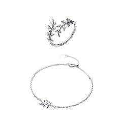 QKEPCY Sterling Silber Olivenblatt Ring Armband Verstellbar Offener Ringe Promise Stapelring Eheringe Ring Zirkonia Schmuck Geschenke für Damen Freundin Mädchen Schwester Mutter Geburtstag von QKEPCY