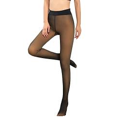 QKEPCY Thermostrumpfhosen für Damen Gefütterte Strumpfhose Gefälschte Durchscheinend Plüschstrümpfe Winter Leggings Verdickte Fleece Pantyhose Thermo Strumpfhose (70-95kg - 220g) von QKEPCY