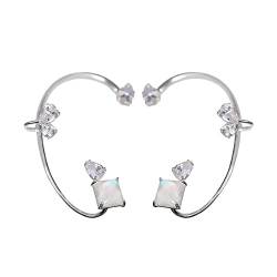 QPESRY 1 Paar Zirkonia Ohrring für Damen Exquisite Funkelnde Manschetten Ohrclips Ohne Ohrlöcher Ohr Manschette Frauen Ohrstecker Clip Ohrringe für Hochzeit Party (Silber) von QKEPCY