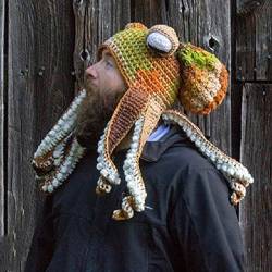 QKFON Handgewebte Gestrickte Mütze, Erwachsene Unisex Lustige Cartoon Winter Warme Octopus Strickmütze Windmütze Lange Tentakel Augen Hut Cosplay Hut Party Requisiten für Damen und Herren von QKFON