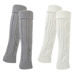 QKURT 2 Paare Damen Gestrickte Beinstulpen, Winter Legwarmers Warm Gestrickte Boot Cuffs Socken Weiche Thermische Oberschenkel Hohe Beinstulpen Bequeme Kniestrümpfe für Frauen Damen von QKURT