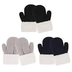 QKURT 3 Paar Fäustlinge für Kleinkinder, Kinder Winter Magic Warme Handschuhe Baby Dicke Strickhandschuhe Jungen Mädchen Thermohandschuhe für 1-3 Jahre von QKURT