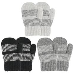 QKURT 3 Paar Kleinkind Fäustlinge, Kinder Strickhandschuhe Kinder Magic Fäustlinge Baby Winter Warm Fäustlinge Kinderhandschuhe für 1~3 Jahre Alt Baby Mädchen Jungen von QKURT