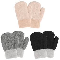 QKURT 3 Paar Kleinkindhandschuhe, Kinder Strickhandschuhe Baby Winter Warme Handschuhe Kinderhandschuhe Gefütterte Fleece Thermohandschuhe für 1~3 Jahre alte Baby Mädchen Jungen von QKURT