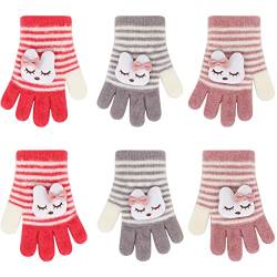 QKURT 3 Paar Magische Handschuhe für Jungen und Mädchen, Kinder gestrickte Handschuhe Kleinkinder Winter Alltag Handschuhe Stretchy weichen vollen Finger Handschuhe Geeignet für Alter 3-8 von QKURT