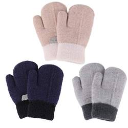 QKURT 3 Paare Kleinkind Stretch-Fäustlinge, Kinderhandschuh Verdickte Strickhandschuhe Winterhandschuhe Warme Handschuhe für 2-5 Jahre Junge Mädchen Draußen von QKURT