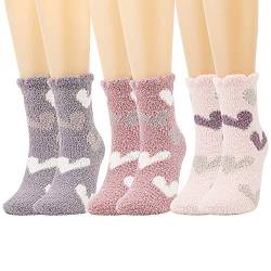 QKURT 3 Paare Kuschelsocken für Mädchen, Flauschige Socken Kuschelsocken Kuschel Socken Haussocken Damen von QKURT