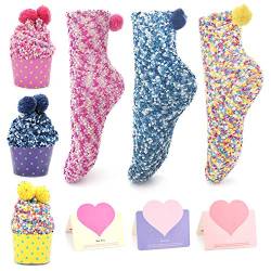 QKURT 3pcs Lustige Kuchen Socken, Cupcakes Design Mädchen Socken Weihnachtssocken mit box 3pcs Geschenkkarten von QKURT