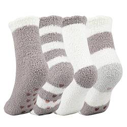 QKURT 4 Paar Kuschelsocken, Stoppersocken mit noppen Damen Socken Winter Kuschelsocken Warme Flauschig Haussocken Dicke Socken für Frauen und Mädchen von QKURT