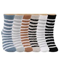 QKURT 5 Paar Flauschige Wintersocken für Herren, Klassische Gestreifte Korallenfleece-Thermosocken Bodensocken Bettsocken für Männer, Jungen von QKURT