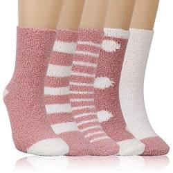 QKURT 5 Paar Kuschelsocken, Frauen Bettsocken Kuschel Flauschig Weiche Socken Haussocken Mädchen Warme Wintersocken Damen Socken Haussocken von QKURT