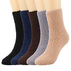 QKURT 5 Paar flauschige Socken für Männer, flauschige Bettsocken Gemütliche Schlafsocken Dicke Winter Slipper Socken für Jungen Männer von QKURT