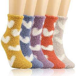 QKURT 5 Paare Flauschige Socken,Winter Kuschelsocken Warme Socken Bettsocken Haussocken für zu Hause Schlafen von QKURT