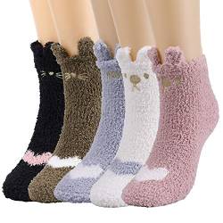 QKURT 5 Paare Kuschelsocken für Mädchen, Flauschige Socken Kuschelsocken Kuschel Socken Haussocken Damen von QKURT