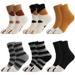 QKURT 6 Paar Flauschige Socken, Kuschelsocken Warme Wintersocken Schlafsocken Bettsocken für Frauen Mädchen Männer von QKURT