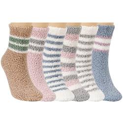 QKURT 6 Paar Frauen Flauschige Socken, bunt gestreifte Socken Mädchen Schlafsocken Damen Bequeme Bettsocken Weiche Hausschuhe Socken Winter Fuzzy Socken Warm Kuschelige Socken von QKURT