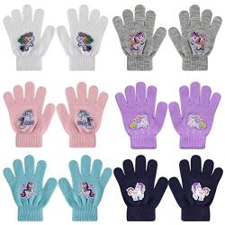 QKURT 6 Paar Kinderhandschuhe, Einhornhandschuhe für Kinder Bunte Winterhandschuhe Vollfinger-Kinderhandschuhe für Jungen und Mädchen für 5-12 Jahren von QKURT
