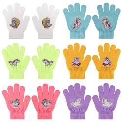 QKURT 6 Paar Magische Handschuhe für Kinder, Winterthermische Handschuhe Vollfinger Kinderhandschuhe Dinosaurier/Baggermuster für Jungen Mädchen von QKURT