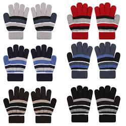 QKURT 6 Paar Verdickte Strickhandschuhe für Kinder, Kinder Winter Magic Handschuhe Jungen Kontraststreifen Warme Handschuhe Kleinkind Weiche Handschuhe für 3-8 Jahre Jungen und Mädchen von QKURT