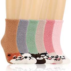 QKURT 6 Paare Flauschige Socken,Winter Kuschelsocken Warme Socken Bettsocken Haussocken für zu Hause schlafen von QKURT