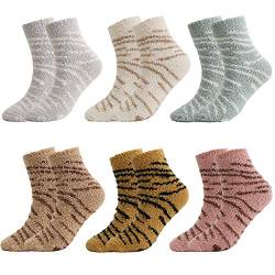 QKURT 6 Paare warme flauschige Socken für Frauen Mädchen, Kuschelsocken Warme Wintersocken Damen Socken Haussocken von QKURT