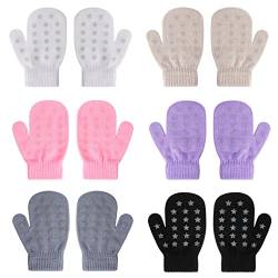 QKURT Kleinkind-Fäustlinge, 6 Paar Winter-warme Strick-Streifen-Handschuhe Baby-Stretch-Fäustlinge für Jungen und Mädchen, 1-3 Jahre alt von QKURT