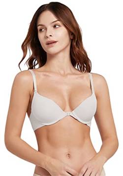 QLEVAK BH Damen Push Up Vorderverschluss Gepolstert BH Vorne Zum Schließen Eleganter Push-up-Bügel-BH Balconette Bra Sexy BHS,Weiß,75D von QLEVAK