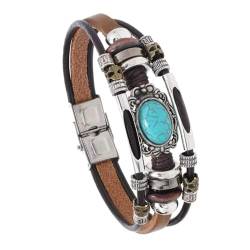 QLSWZC mondstein armband Europa und die Vereinigten Staaten perlenbesetztes Lederarmband, türkisfarbenes Armband im böhmischen Stil, modisches Armband mit Edelstahlschnalle (Color : B_21CM) von QLSWZC