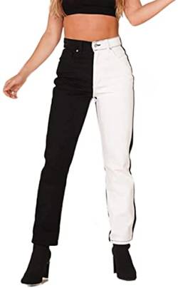 QLXDSD Damen Stretch Jeans, zweifarbige Nähte, Dehnbare, dünne Jeanshose mit hoher Taille, stilvolle, lässige, schmal geschnittene Hose mit Metallreißverschluss (Color : Black, Size : L) von QLXDSD