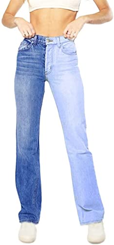 QLXDSD Damen Stretch Jeans, zweifarbige Nähte, Dehnbare, dünne Jeanshose mit hoher Taille, stilvolle, lässige, schmal geschnittene Hose mit Metallreißverschluss (Color : Blue, Size : S) von QLXDSD