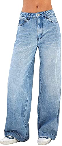 QLXYYFC Damen Y2k Mode Loose Straight Jeans Jeanshose Hohe Taille Bootcut Jeans mit weitem Bein Baggy Pants (Color : Blue, Size : L) von QLXYYFC