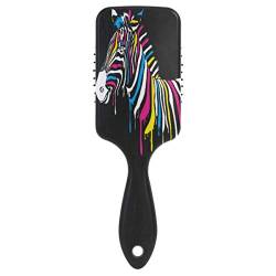 Haarbürste Regenbogen Tier Zebra Druck Kunststoff Antistatisch Luftkissen Kamm Weiche Nylon Pins Massage Entwirren für Frauen Damen Mädchen von QMIN