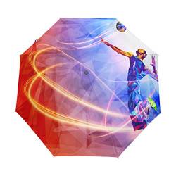 QMIN Automatischer faltbarer Regenschirm, abstrakter Volleyball-Sporter, winddicht, UV-Schutz, Reisen, kompakter Regenschirm für Damen, Herren, Mädchen von QMIN