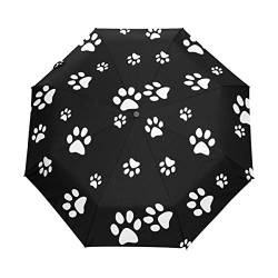 QMIN Automatischer faltbarer Regenschirm mit Pfotenabdruck, Schwarz / Weiß, winddicht, Anti-UV-Schutz, Reisen, kompakter Regenschirm für Damen, Herren, Mädchen, multi, Einheitsgröße von QMIN