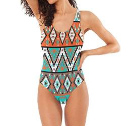 QMIN Badeanzug mit Aztekenmuster, einteilig, sexy Bikini, Tankini für Frauen Mädchen Damen Gr. M, mehrfarbig von QMIN