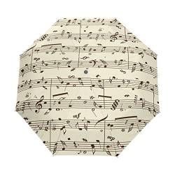 QMIN Faltbarer Regenschirm im Vintage-Stil, mit Musiknoten-Muster, winddicht, UV-Schutz, kompakt, Regenschirm, für Damen, Herren, Mädchen von QMIN